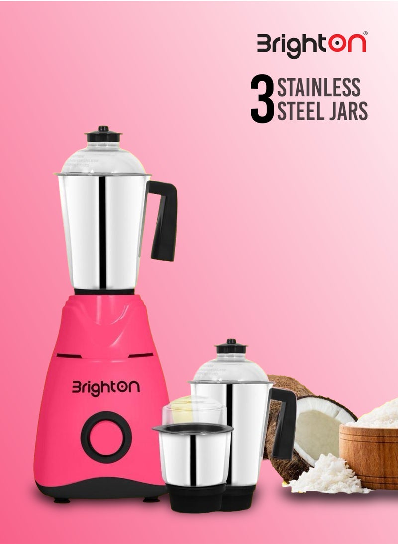 برايتون خلاط كهربائي شديد التحمل بقوة 800 واط BMG481CR، 3 في 1، أوعية من الفولاذ المقاوم للصدأ، سعة 1.5 لتر للعصارة، سعة 1 لتر للمطحنة الجافة، سعة 0.5 لتر للصلصة، محرك نحاسي، 3 سرعات مع خاصية النبض، لون وردي، ضمان لمدة عامين - Image 3